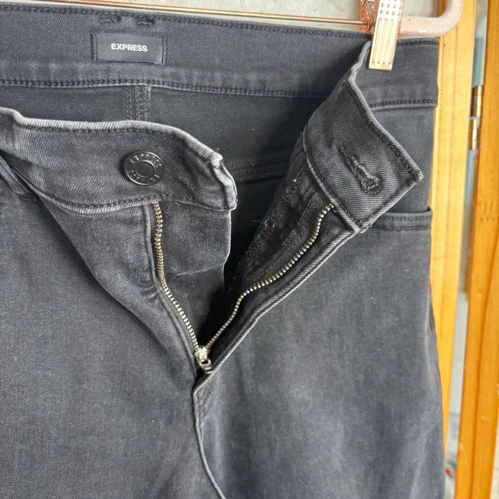 Express Wide‎ Leg High Rise Stretch Jeans Faded Black Raw Hem Womens 8R